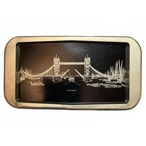 Vintage Black & Gold London Tower Bridge Metal Souvenir Tray